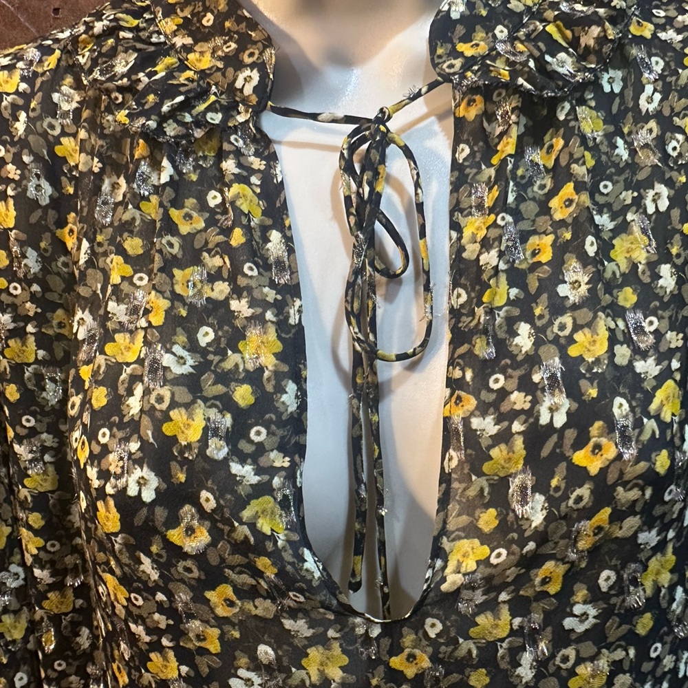 NWT SIZE 1/US S OVERSIZED The Kooples Black and Yellow Floral Blouse - Picture 5 of 13